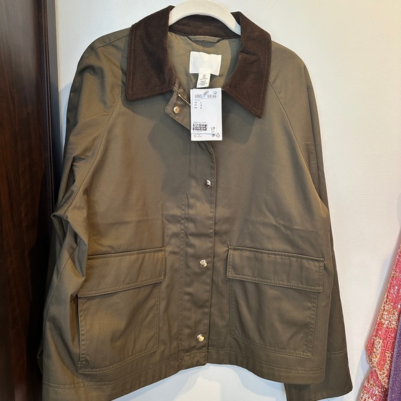 H&M Jackets & Blazers - H&M Olive Utility Jacket with Brown Collar